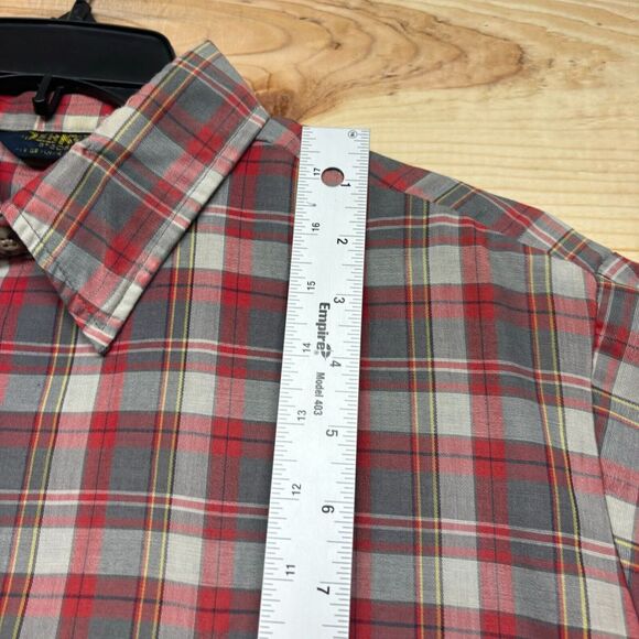 VINTAGE OshKosh Bgosh Shirt Large Gray Red Short Sleeve Button Up Work Wear - Picture 11 of 16